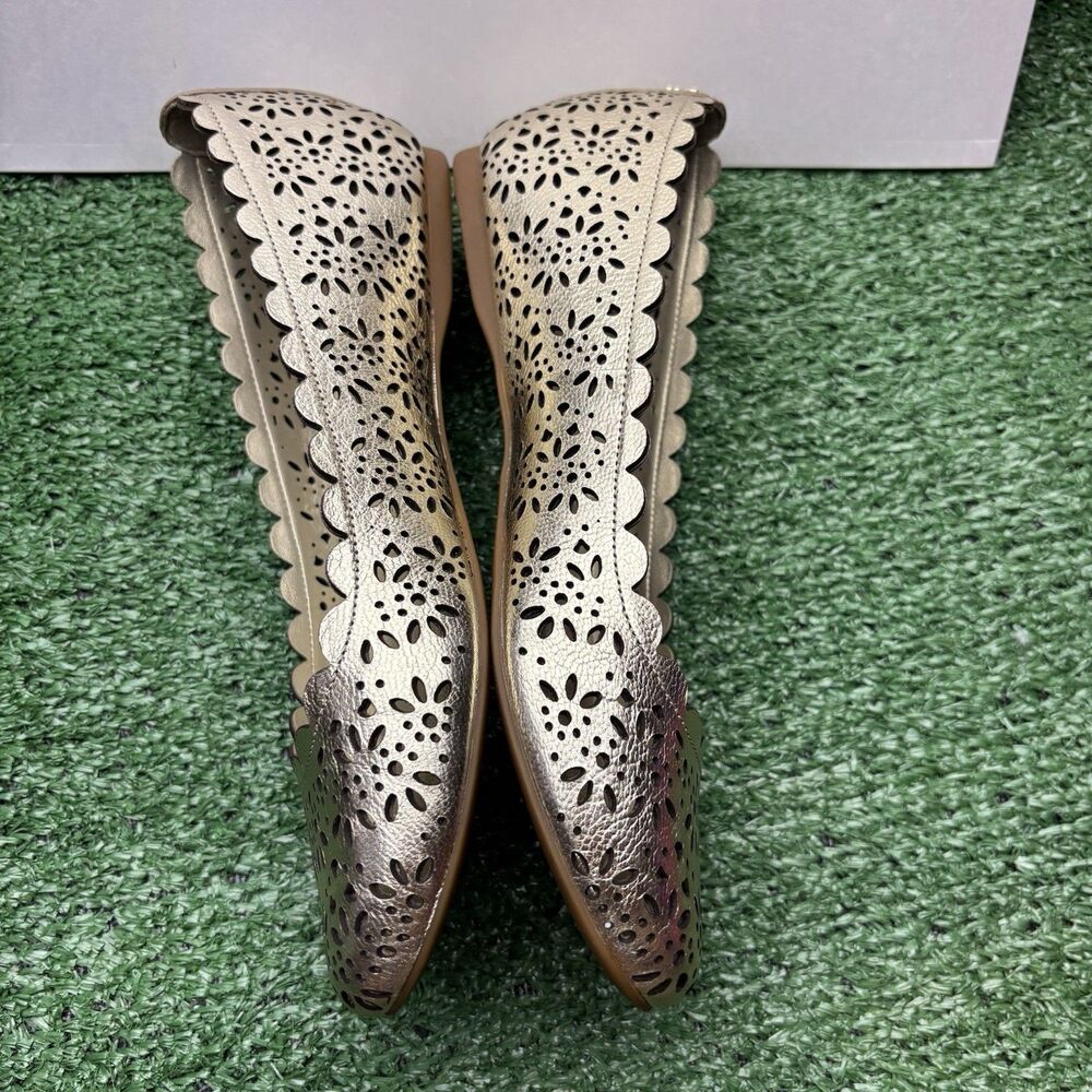 Coach Champagne Gold COACH Carsin Openwork Pattern Flats Size 5 - Picture 3 of 6